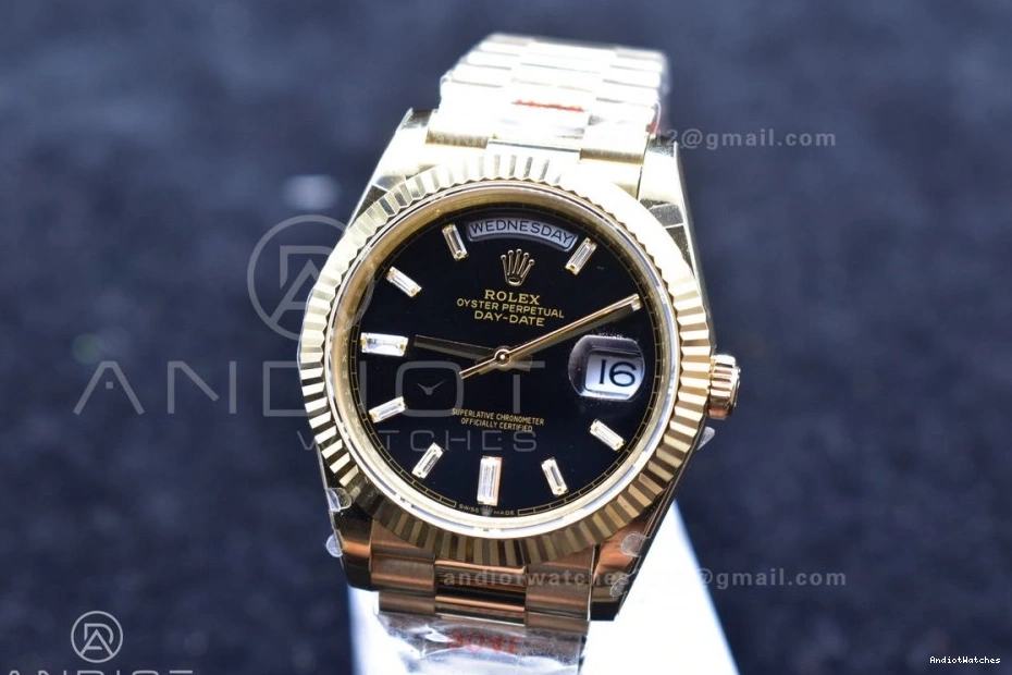 Black President 721 YG A2836 Breathable Plated Bracelet Markers Dial DayDate On 904L 40 GMF Crystal Steel V 0304